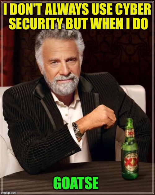The Most Interesting Man In The World Meme | I DON'T ALWAYS USE CYBER SECURITY BUT WHEN I DO GOATSE | image tagged in memes,the most interesting man in the world | made w/ Imgflip meme maker