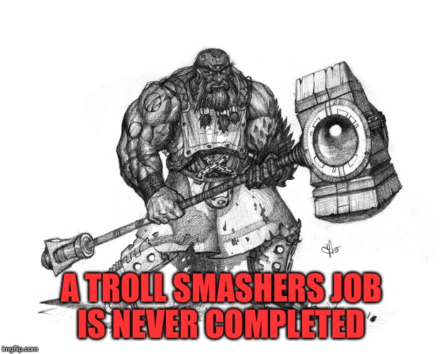Troll Smasher | A TROLL SMASHERS JOB IS NEVER COMPLETED | image tagged in troll smasher | made w/ Imgflip meme maker