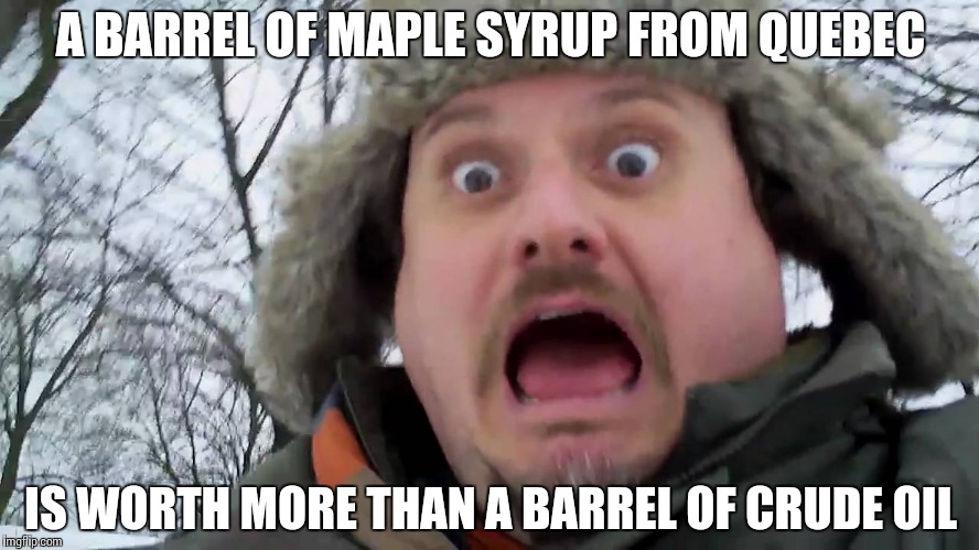 Fun Fact about Canada | A BARREL OF MAPLE SYRUP FROM QUEBEC; IS WORTH MORE THAN A BARREL OF CRUDE OIL | image tagged in canadian panic moment,memes,funny,maple syrup | made w/ Imgflip meme maker