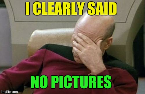 Captain Picard Facepalm Meme | I CLEARLY SAID NO PICTURES | image tagged in memes,captain picard facepalm | made w/ Imgflip meme maker