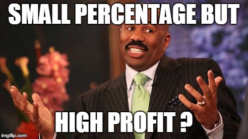 SMALL PERCENTAGE BUT HIGH PROFIT ? | image tagged in memes,steve harvey | made w/ Imgflip meme maker
