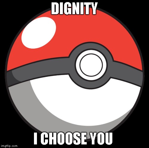 Pokéball | DIGNITY; I CHOOSE YOU | image tagged in pokball | made w/ Imgflip meme maker