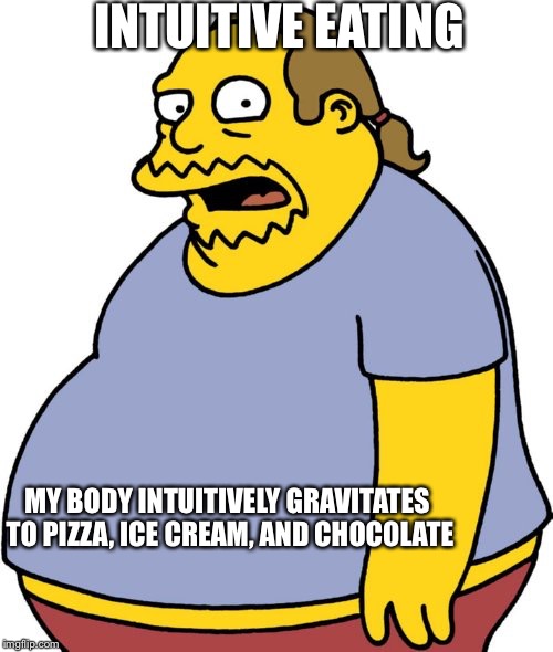 Comic Book Guy |  INTUITIVE EATING; MY BODY INTUITIVELY GRAVITATES TO PIZZA, ICE CREAM, AND CHOCOLATE | image tagged in memes,comic book guy | made w/ Imgflip meme maker