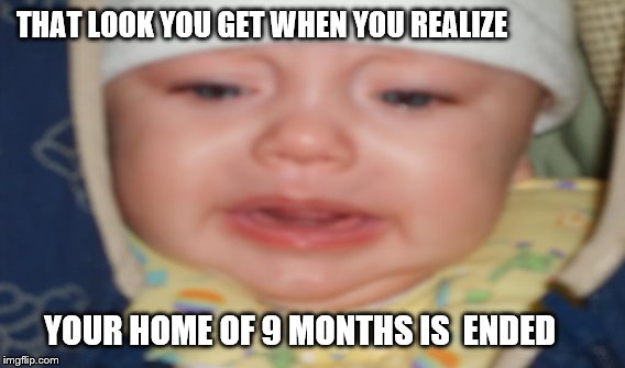  THAT LOOK YOU GET WHEN YOU REALIZE; YOUR HOME OF 9 MONTHS IS  ENDED | image tagged in sad baby,disapointment,realization | made w/ Imgflip meme maker