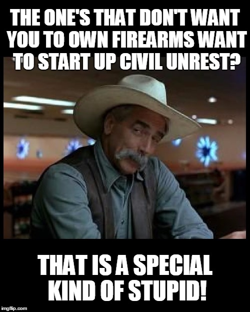 Seen Loretta Lynch's "need more marching, blood, death on streets" video? omg! | THE ONE'S THAT DON'T WANT YOU TO OWN FIREARMS WANT TO START UP CIVIL UNREST? THAT IS A SPECIAL KIND OF STUPID! | image tagged in special kind of stupid,liberal lunacy,american politics | made w/ Imgflip meme maker