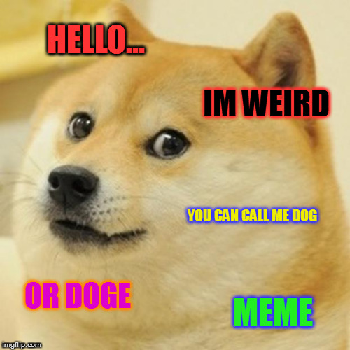 Doge | HELLO... IM WEIRD; YOU CAN CALL ME DOG; OR DOGE; MEME | image tagged in memes,doge | made w/ Imgflip meme maker
