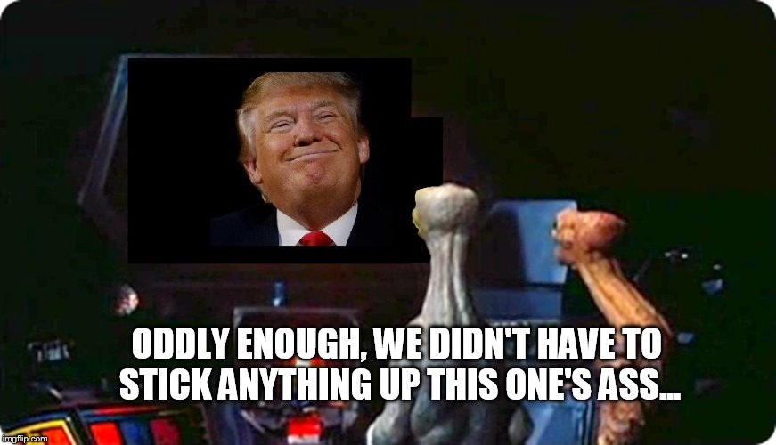 That's odd | ODDLY ENOUGH, WE DIDN'T HAVE TO STICK ANYTHING UP THIS ONE'S ASS... | image tagged in trump | made w/ Imgflip meme maker