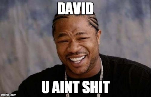 Yo Dawg Heard You Meme |  DAVID; U AINT SHIT | image tagged in memes,yo dawg heard you | made w/ Imgflip meme maker
