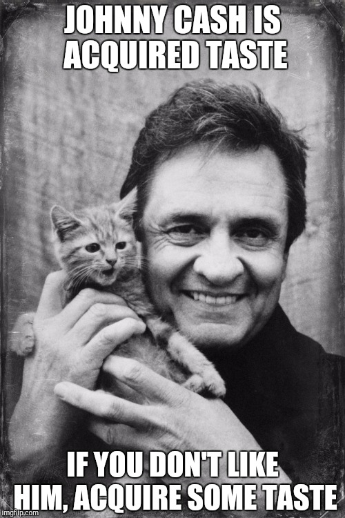 You have to like the guy.... | JOHNNY CASH IS ACQUIRED TASTE; IF YOU DON'T LIKE HIM, ACQUIRE SOME TASTE | image tagged in johnny cash cat | made w/ Imgflip meme maker