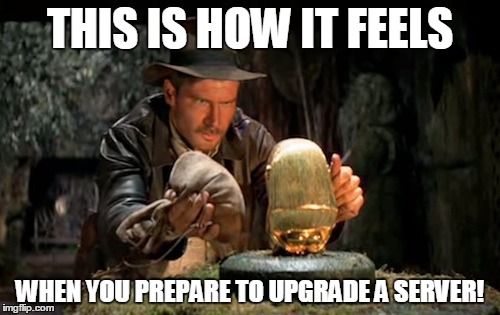 Indiana jones idol | THIS IS HOW IT FEELS; WHEN YOU PREPARE TO UPGRADE A SERVER! | image tagged in indiana jones idol | made w/ Imgflip meme maker