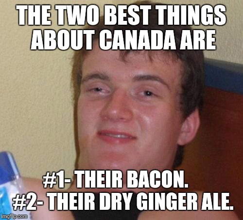 10 Guy Meme | THE TWO BEST THINGS ABOUT CANADA ARE; #1- THEIR BACON.    #2- THEIR DRY GINGER ALE. | image tagged in memes,10 guy | made w/ Imgflip meme maker