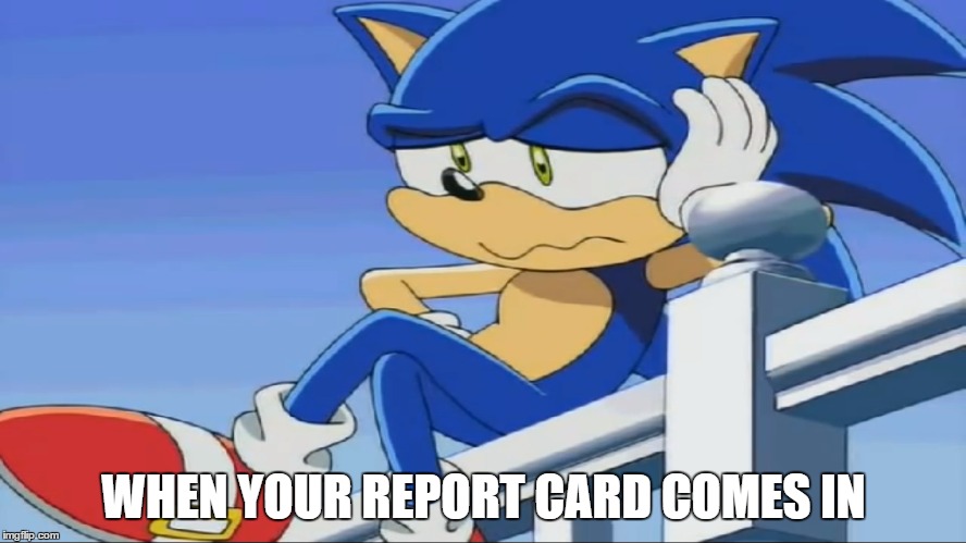 Impatient Sonic - Sonic X | WHEN YOUR REPORT CARD COMES IN | image tagged in impatient sonic - sonic x | made w/ Imgflip meme maker