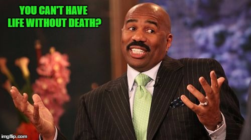 Steve Harvey Meme | YOU CAN'T HAVE LIFE WITHOUT DEATH? | image tagged in memes,steve harvey | made w/ Imgflip meme maker