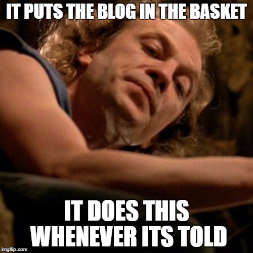 Buffalo Bill | IT PUTS THE BLOG IN THE BASKET; IT DOES THIS WHENEVER ITS TOLD | image tagged in buffalo bill | made w/ Imgflip meme maker