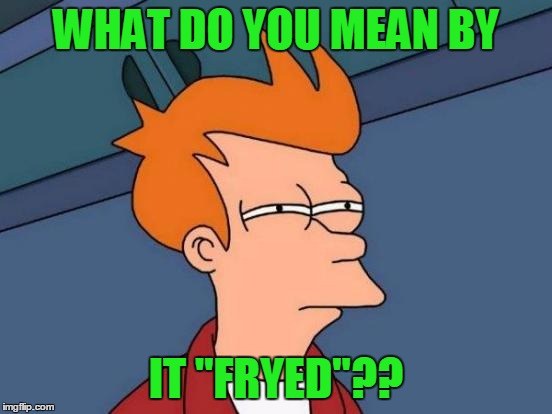 Futurama Fry Meme | WHAT DO YOU MEAN BY IT "FRYED"?? | image tagged in memes,futurama fry | made w/ Imgflip meme maker