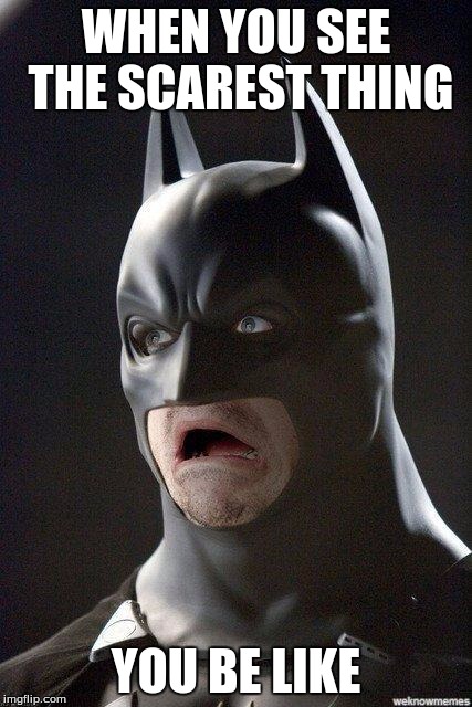 scared batman | WHEN YOU SEE THE SCAREST THING; YOU BE LIKE | image tagged in scared batman | made w/ Imgflip meme maker