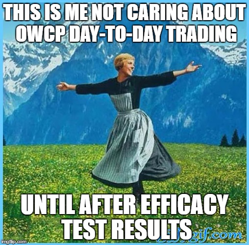 This is me not caring | THIS IS ME NOT CARING ABOUT OWCP DAY-TO-DAY TRADING; UNTIL AFTER EFFICACY TEST RESULTS | image tagged in this is me not caring | made w/ Imgflip meme maker