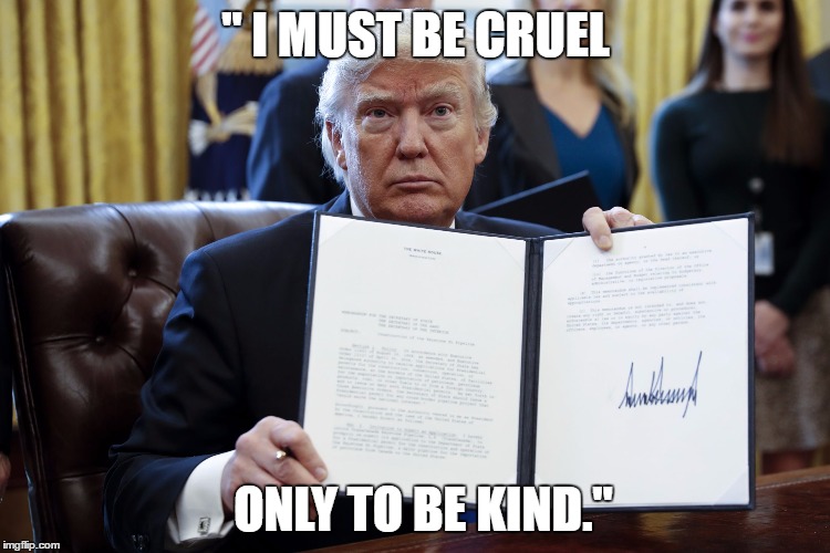 Donald Trump Executive Order | " I MUST BE CRUEL; ONLY TO BE KIND." | image tagged in donald trump executive order | made w/ Imgflip meme maker