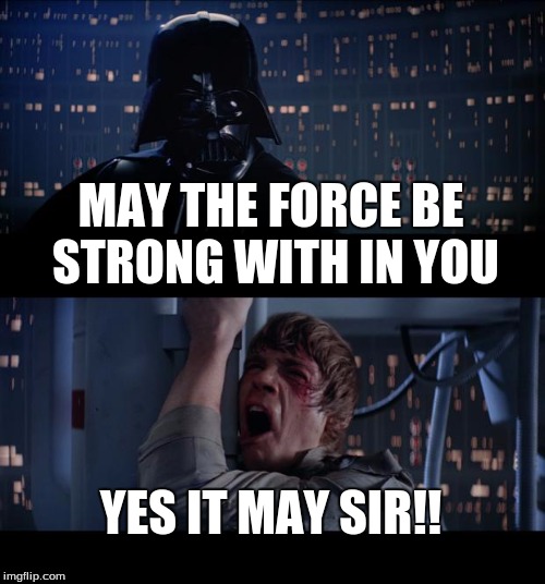 Star Wars No Meme | MAY THE FORCE BE STRONG WITH IN YOU; YES IT MAY SIR!! | image tagged in memes,star wars no | made w/ Imgflip meme maker