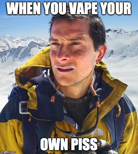 Bear Grylls | WHEN YOU VAPE YOUR; OWN PISS | image tagged in memes,bear grylls | made w/ Imgflip meme maker