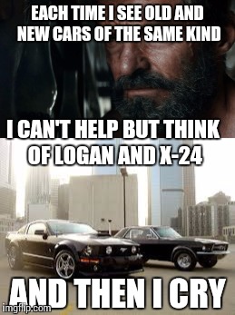 Logan messed me up bros. *Starts crying* | EACH TIME I SEE OLD AND NEW CARS OF THE SAME KIND; I CAN'T HELP BUT THINK OF LOGAN AND X-24; AND THEN I CRY | image tagged in logan,wolverine,crying | made w/ Imgflip meme maker