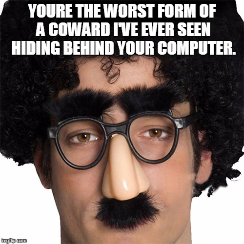 YOURE THE WORST FORM OF A COWARD I'VE EVER SEEN HIDING BEHIND YOUR COMPUTER. | made w/ Imgflip meme maker