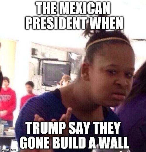 Black Girl Wat | THE MEXICAN PRESIDENT WHEN; TRUMP SAY THEY GONE BUILD A WALL | image tagged in memes,black girl wat | made w/ Imgflip meme maker
