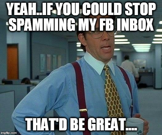 That Would Be Great Meme | YEAH..IF YOU COULD STOP SPAMMING MY FB INBOX; THAT'D BE GREAT.... | image tagged in memes,that would be great | made w/ Imgflip meme maker