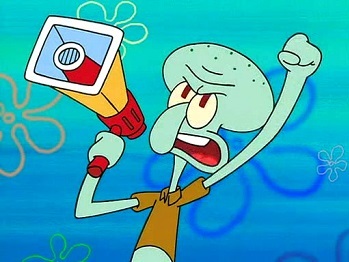 High Quality squidward megaphone Blank Meme Template