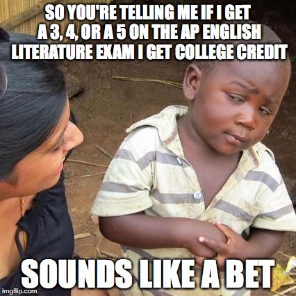 So Your Telling Me...... | SO YOU'RE TELLING ME IF I GET A 3, 4, OR A 5 ON THE AP ENGLISH LITERATURE EXAM I GET COLLEGE CREDIT; SOUNDS LIKE A BET | image tagged in so your telling me | made w/ Imgflip meme maker