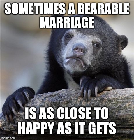 Confession Bear Meme | SOMETIMES A BEARABLE MARRIAGE IS AS CLOSE TO HAPPY AS IT GETS | image tagged in memes,confession bear | made w/ Imgflip meme maker