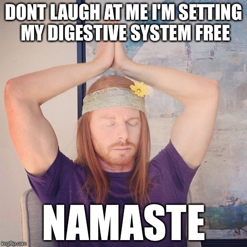DONT LAUGH AT ME I'M SETTING MY DIGESTIVE SYSTEM FREE NAMASTE | made w/ Imgflip meme maker