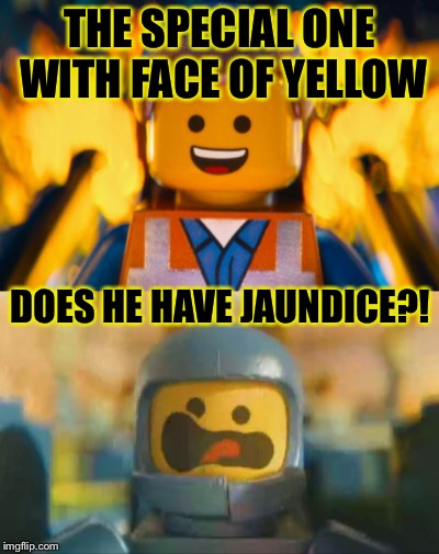 The Special One | THE SPECIAL ONE WITH FACE OF YELLOW; DOES HE HAVE JAUNDICE?! | image tagged in lego,surpise,sickness | made w/ Imgflip meme maker