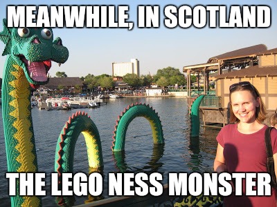 Imagine stepping in this in your bare feet. | MEANWHILE, IN SCOTLAND; THE LEGO NESS MONSTER | image tagged in lego week,juicydeath1025,scotland,loch ness monster | made w/ Imgflip meme maker