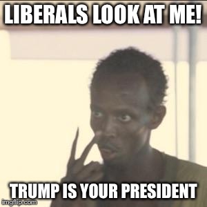 Liberals...Look at me | LIBERALS LOOK AT ME! TRUMP IS YOUR PRESIDENT | image tagged in memes,look at me | made w/ Imgflip meme maker