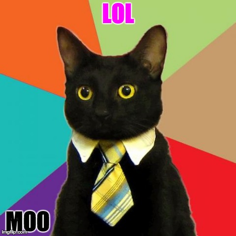 Business Cat Meme | LOL MOO | image tagged in memes,business cat | made w/ Imgflip meme maker