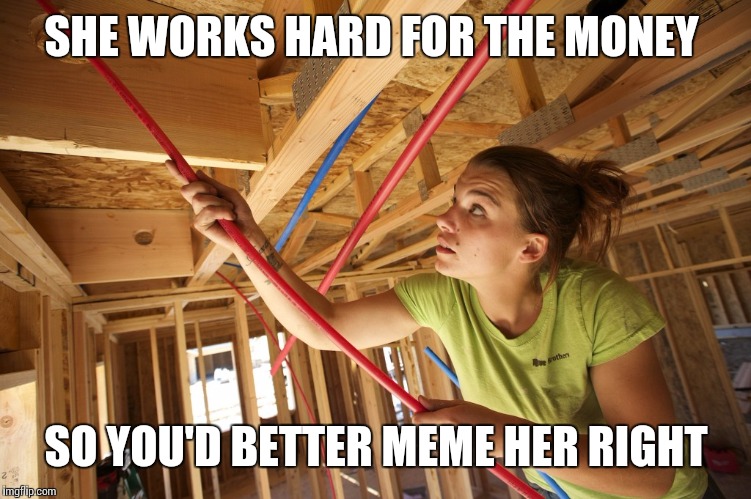 SHE WORKS HARD FOR THE MONEY SO YOU'D BETTER MEME HER RIGHT | made w/ Imgflip meme maker