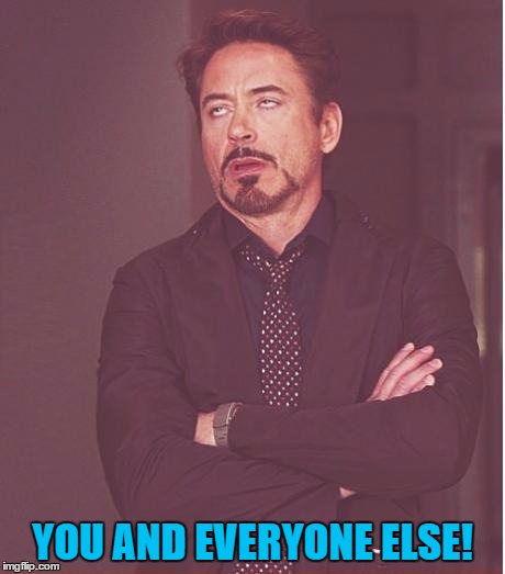 Face You Make Robert Downey Jr Meme | YOU AND EVERYONE ELSE! | image tagged in memes,face you make robert downey jr | made w/ Imgflip meme maker