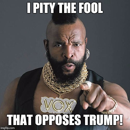 Mr T Pity The Fool Meme | I PITY THE FOOL; THAT OPPOSES TRUMP! | image tagged in memes,mr t pity the fool | made w/ Imgflip meme maker