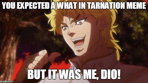 But it was me Dio | YOU EXPECTED A WHAT IN TARNATION MEME; BUT IT WAS ME, DIO! | image tagged in but it was me dio | made w/ Imgflip meme maker