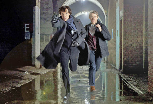 Sherlock & John running Blank Meme Template
