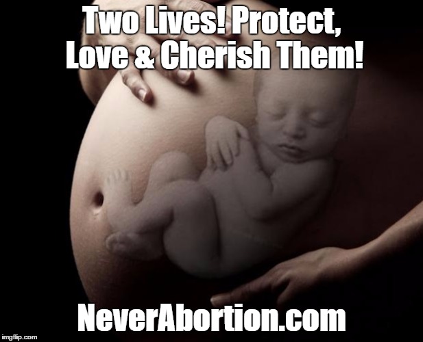Pregnant Stomach | Two Lives! Protect, Love & Cherish Them! NeverAbortion.com | image tagged in pregnant stomach | made w/ Imgflip meme maker