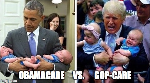 ObamaCare vs. TrumpCare | OBAMACARE     VS.      GOP-CARE | image tagged in obamacare,trump,aca | made w/ Imgflip meme maker