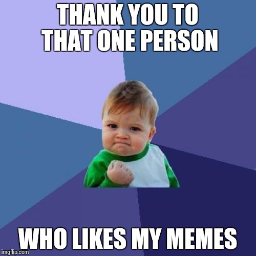 Success Kid Meme | THANK YOU TO THAT ONE PERSON; WHO LIKES MY MEMES | image tagged in memes,success kid | made w/ Imgflip meme maker