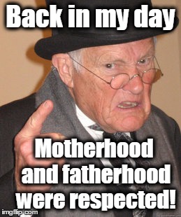 Back In My Day Meme | Back in my day Motherhood and fatherhood were respected! | image tagged in memes,back in my day | made w/ Imgflip meme maker