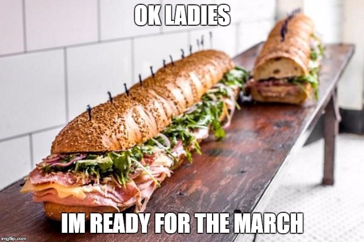 OK LADIES; IM READY FOR THE MARCH | image tagged in samwich | made w/ Imgflip meme maker
