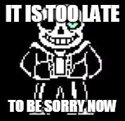 Sans Bad Time | IT IS TOO LATE; TO BE SORRY NOW | image tagged in sans bad time | made w/ Imgflip meme maker