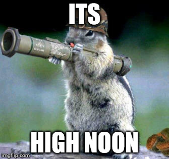 What time is it ? | ITS; HIGH NOON | image tagged in memes,bazooka squirrel | made w/ Imgflip meme maker