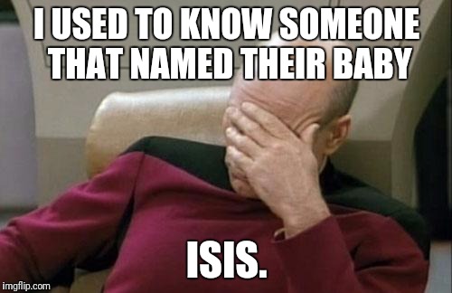 Captain Picard Facepalm Meme | I USED TO KNOW SOMEONE THAT NAMED THEIR BABY ISIS. | image tagged in memes,captain picard facepalm | made w/ Imgflip meme maker