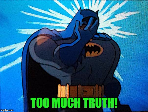 Batman Facepalm | TOO MUCH TRUTH! | image tagged in batman facepalm | made w/ Imgflip meme maker